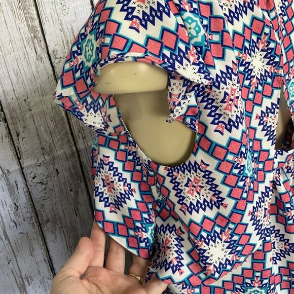 Anthropology Meadow Rue Sz 2 Square Neck Flutter Sleeve Blouse Mosaic Tile Top - Picture 5 of 5